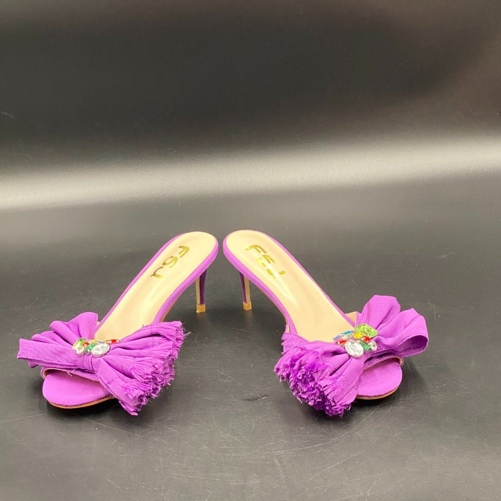 FSJ purple peep toe kitten low heels slip on mules sandals pumps shoes - Picture 4 of 8